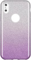iPhone X & XS Hoesje - Glitter Back Cover - Paars & Silver