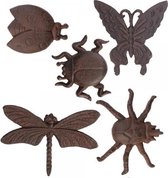 Wanddecoratie insecten in gietijzer - set van 5 stuks