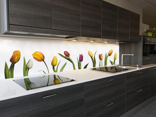 Keuken achterwand behang: "Colorful Tulips" 400x70 cm | bol.com