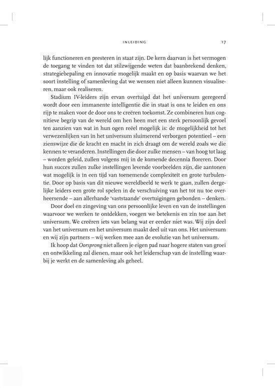 Paginatitel 'Inleiding' en paginanummer 17. Tekst over 'Synchroniciteit', de positieve kanten van de mens en de evolutie van het universum.