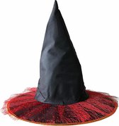 Halloween Heksen hoed zwart rood voor kinderen bij verkleed jurk prinsessen