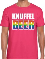 Knuffel beer gay pride t-shirt - roze shirt met knuffel beer regenboog tekst voor heren - Gay pride L