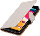 Wit Krokodil booktype wallet cover - telefoonhoesje - smartphone hoesje - beschermhoes - book case - hoesje voor Wiko Rainbow Jam 4G