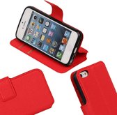 MP Case Rood felle kleuren ribbel structuur TPU PU leder hoesje voor de iPhone 5 / SE / 5S Booktype - Telefoonhoesje - smartphonehoesje - beschermhoes.