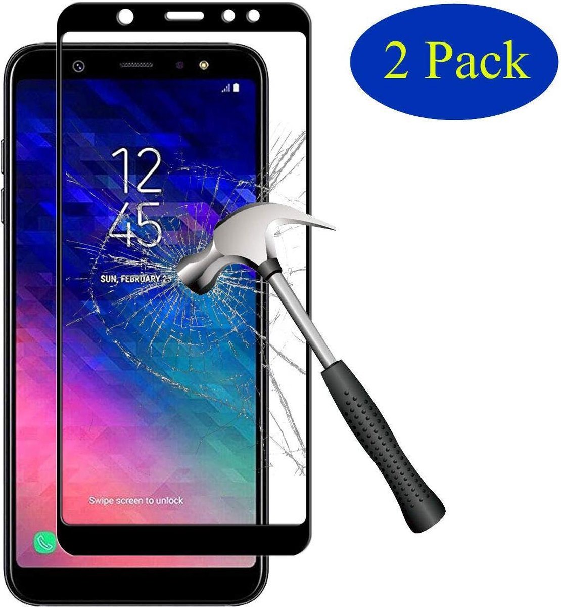 2 Pack Samsung Galaxy A6 Plus (2018) Screenprotector Glazen Gehard Full Cover Volledig Beeld Tempered Glass