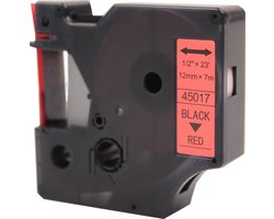 KATRIZ® huismerk label tape voor Dymo 45017 | LabelManager PNP/LabelPoint 150/Protable Labeler PL200/RhinoPRO 5200/6000 | Zwart op Rood | 12mm*7m |  1 stuk