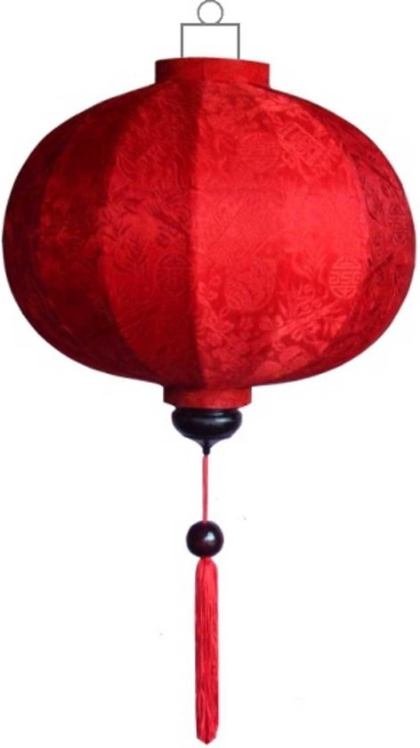 Rode zijden Chinese lampion lamp rond - G-RD-45-S