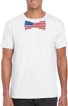 Wit t-shirt met Amerikaanse vlag strikje heren - Amerika supporter M