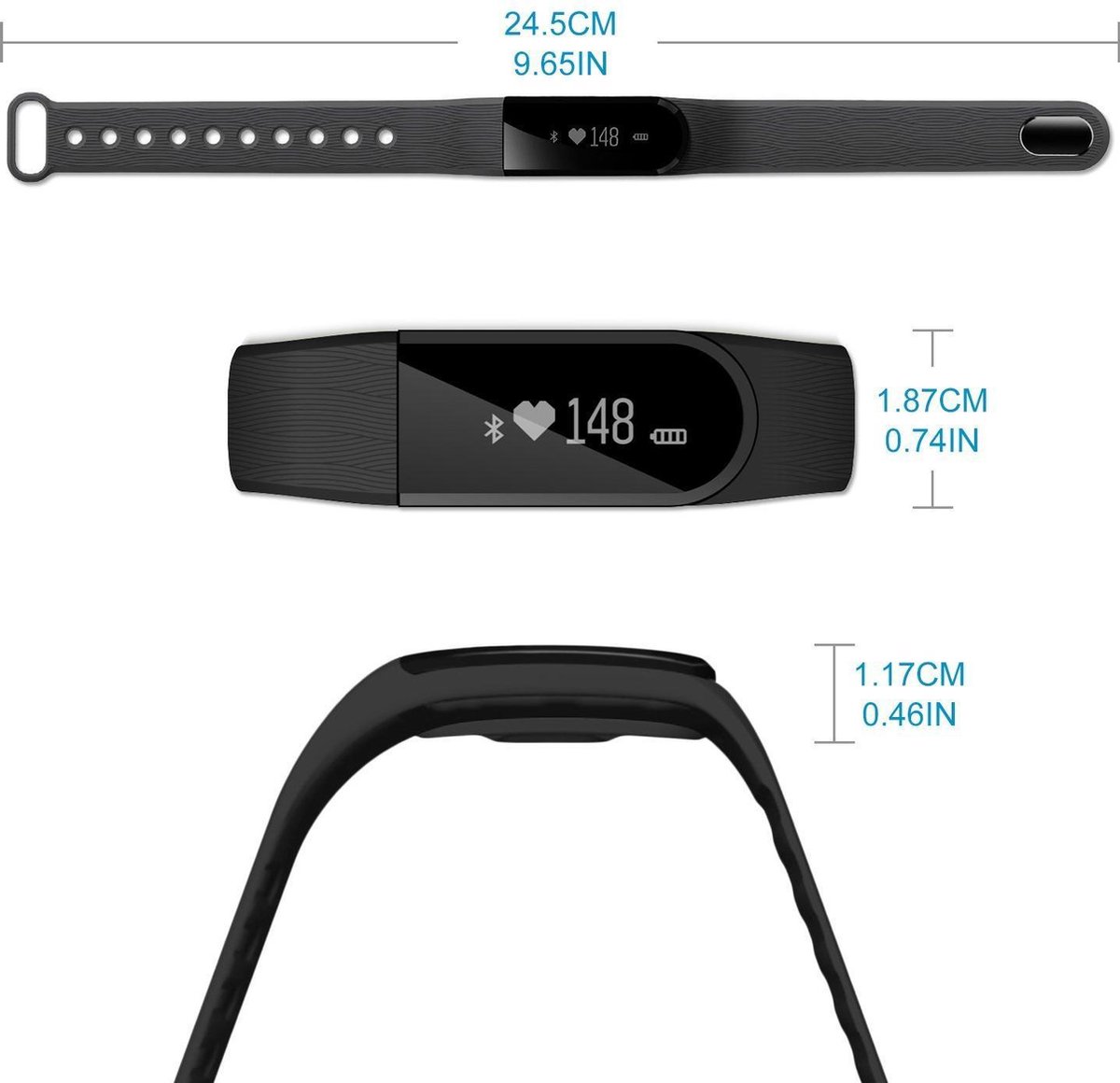 Activity Tracker SW101 met Hartslagmeter Stappenteller Blauw Pols