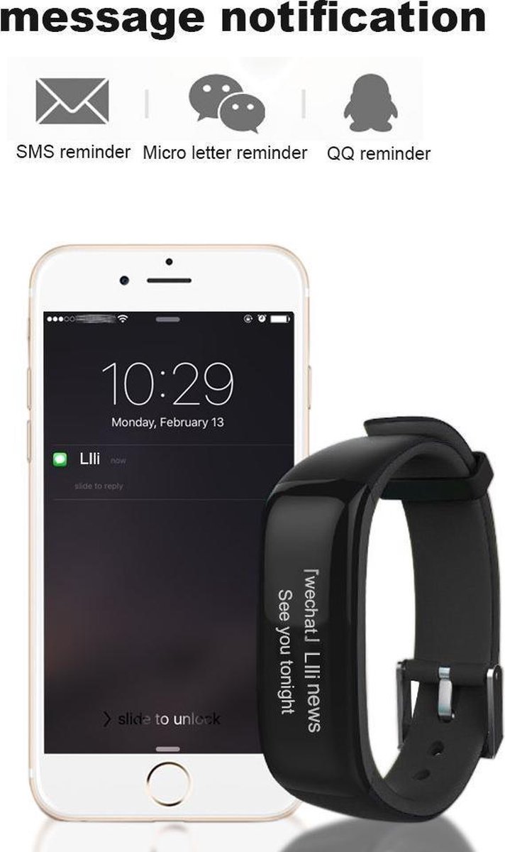 Activity Tracker P1 met hartslagmeter Stappenteller Zwart Pols 14
