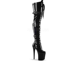 Pleaser - FLAMINGO-3028 Plateau Overknee Laarzen - Paaldans schoenen - 38 Shoes - Zwart