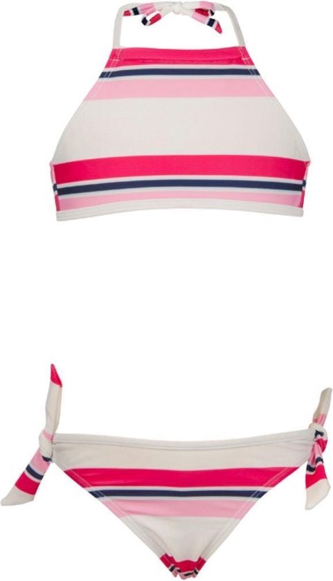 Snapper Rock - UV werend halter bikini voor meisjes - Donkerblauw/ roze  gestreept | bol.com