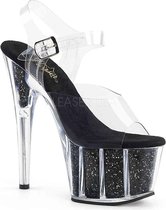 Pleaser - ADORE-708G Sandaal met enkelband, Paaldans schoenen - 40 Shoes - Zwart/Transparant