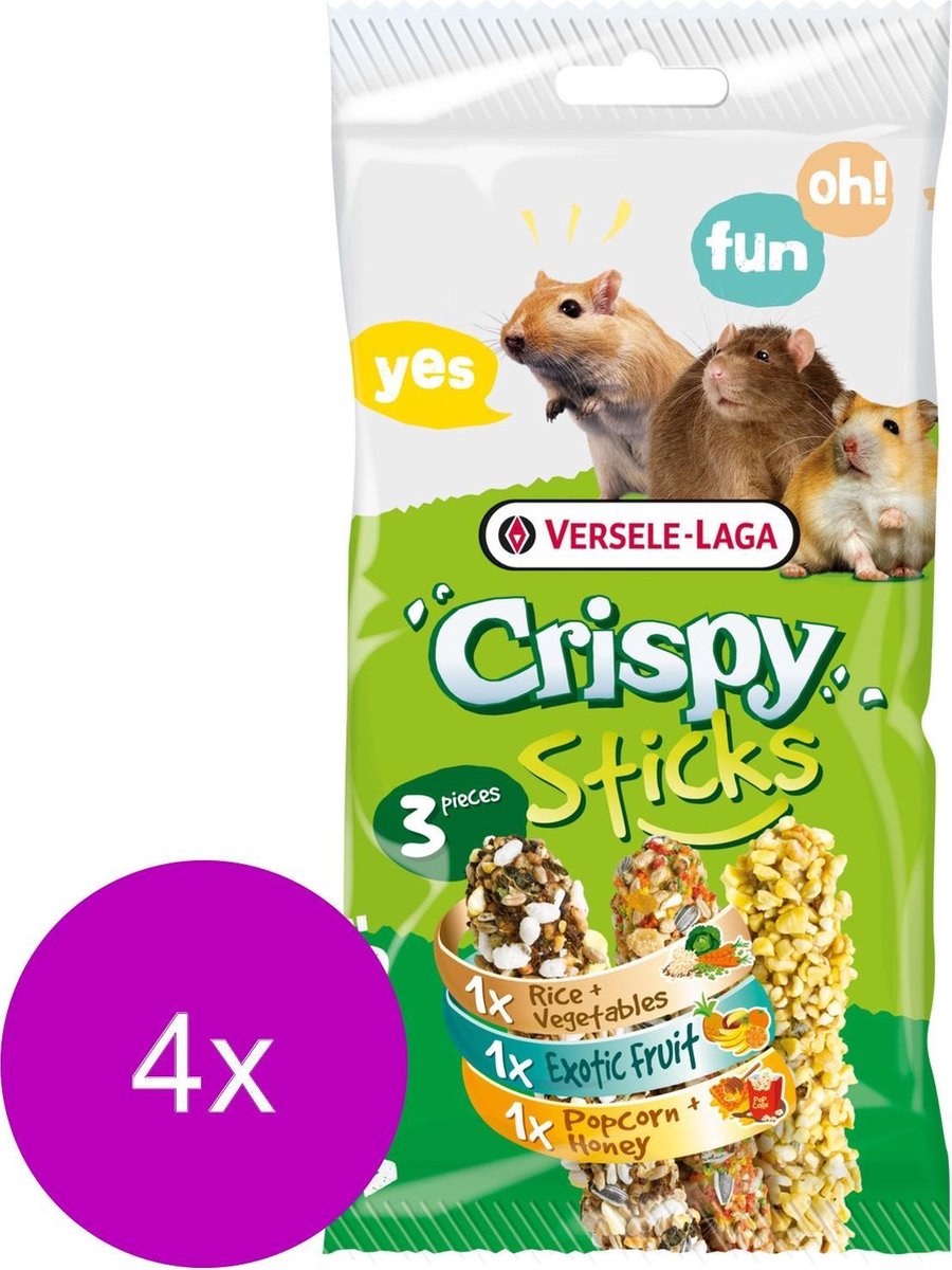 Versele-Laga Crispy Sticks Triple Variety Pack - Knaagdiersnack - 4 x Mix 3x55 g Omnivoren