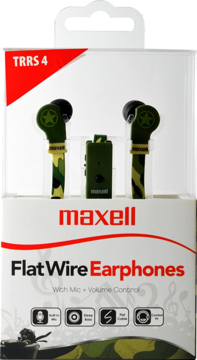 Maxell FlatWire Earphone met Mic en Volume controller camouflage