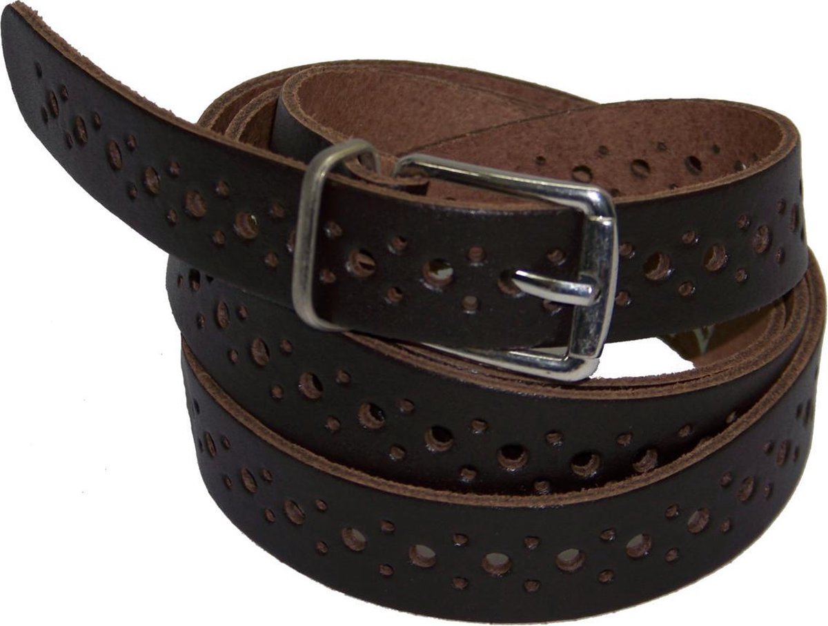 100% leer - gaatjesriem - 2cm breed - Damesriem met gaatjes - donkerbruin - taillemaat 105 cm.