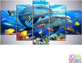 Diamond Painting "JobaStores®" Dolfijnen 5 luiks - volledig - 75x40cm