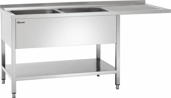 Spoeltafel RVS - 180cm Breed - 2 Wasbakken Rechts - Bartscher 306660 - Horeca & Professioneel