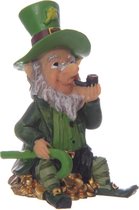 Ierse St Patrick’s Day Gelukskabouter op Goudstukken  - Leprechaun Geluksbeeldje Ierland Pot Goud