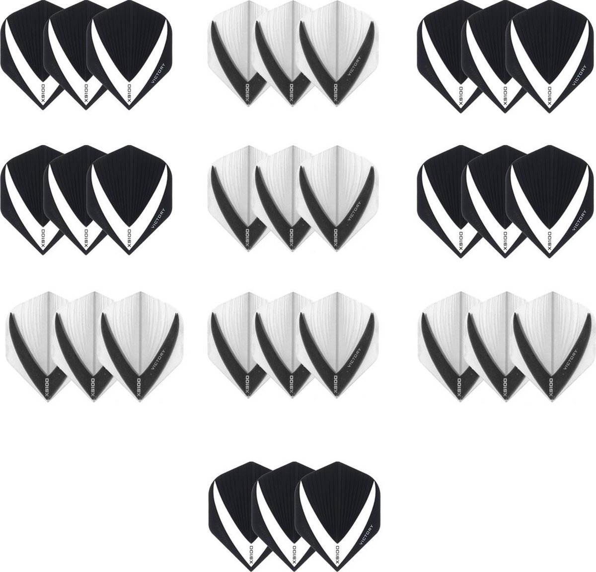 10 sets (30 stuks) - Vista-X flights - duo kleur pakket - Zwart/Wit en Wit/Zwart - flights - darts flights