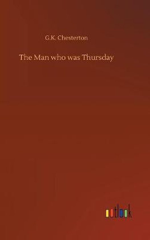 Boek 'The Man who was Thursday' van G.K. Chesterton, met een rode, gradiënt omslag en de tekst 'Outlook' onderaan.