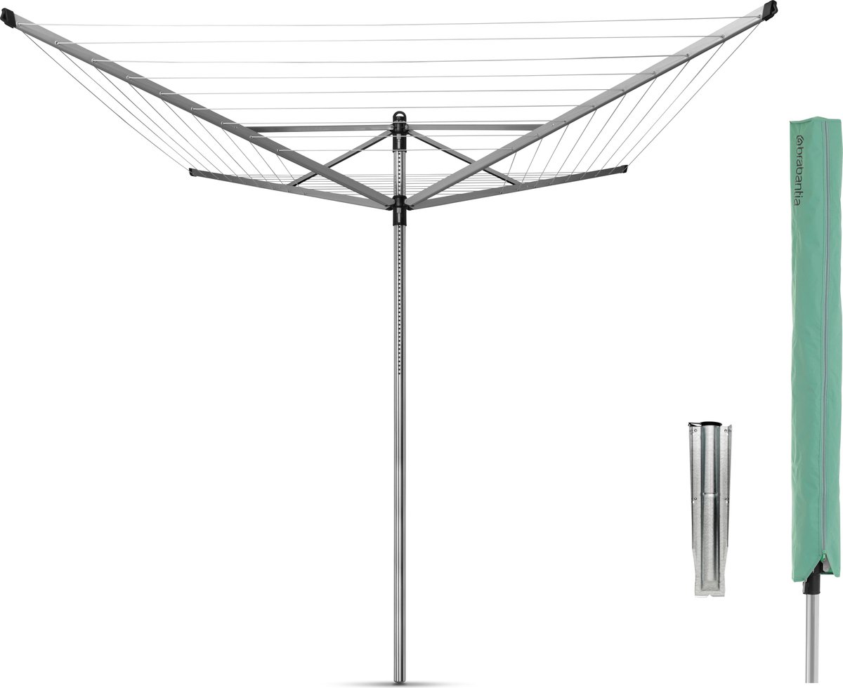 Bol.com Brabantia Lift-O-Matic Droogmolen - 60 m - met Grondanker en Beschermhoes - Metallic Grey aanbieding