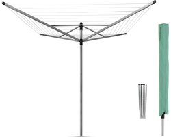 Brabantia Lift-O-Matic Droogmolen - 60 m - met Grondanker en Beschermhoes - Metallic Grey