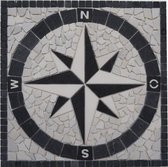 Mozaiek tegel - medallion - windroos - 60 x 60 cm - zwart wit - 034