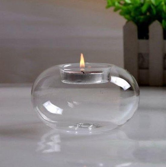 Pijnstiller nikkel onderwijzen glazen staande bal Plat 10 cm - glas waxinelichthouder decoratie | bol.com