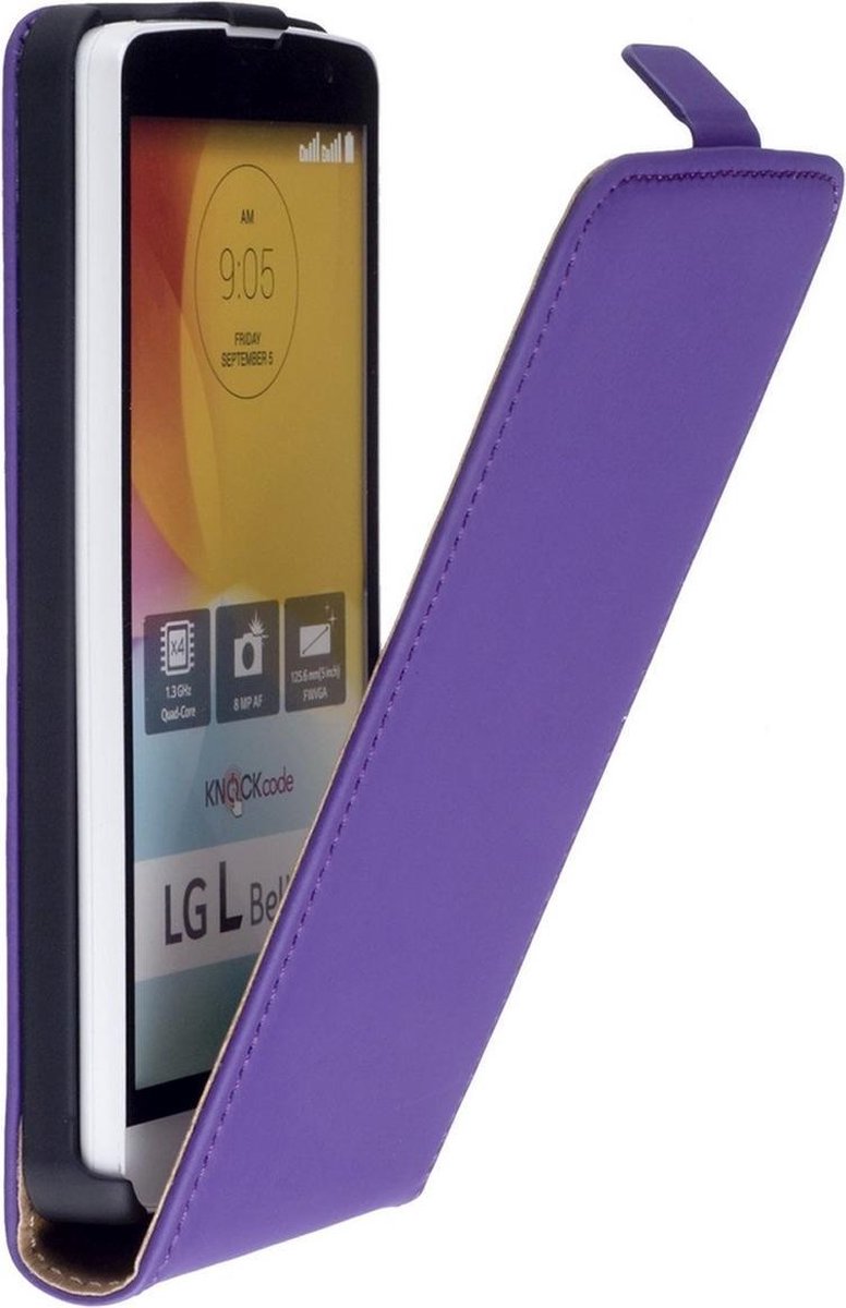 Paars Lederen Flip Case Cover Hoesje LG L Bello