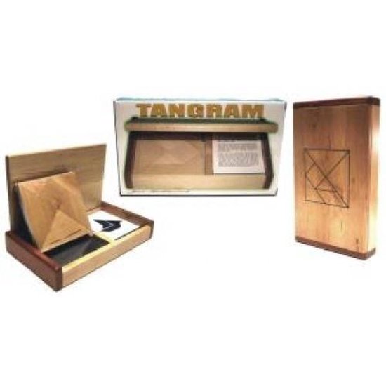 Afbeelding van het spel Tangram dubbel kist blank hout+60 kaart.