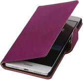 Washed Leer Bookstyle Wallet Case Hoesjes voor Huawei Ascend G510 Paars