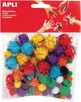 25x Apli pompons, blister met 78 stuks in geassorteerde glitter kleuren