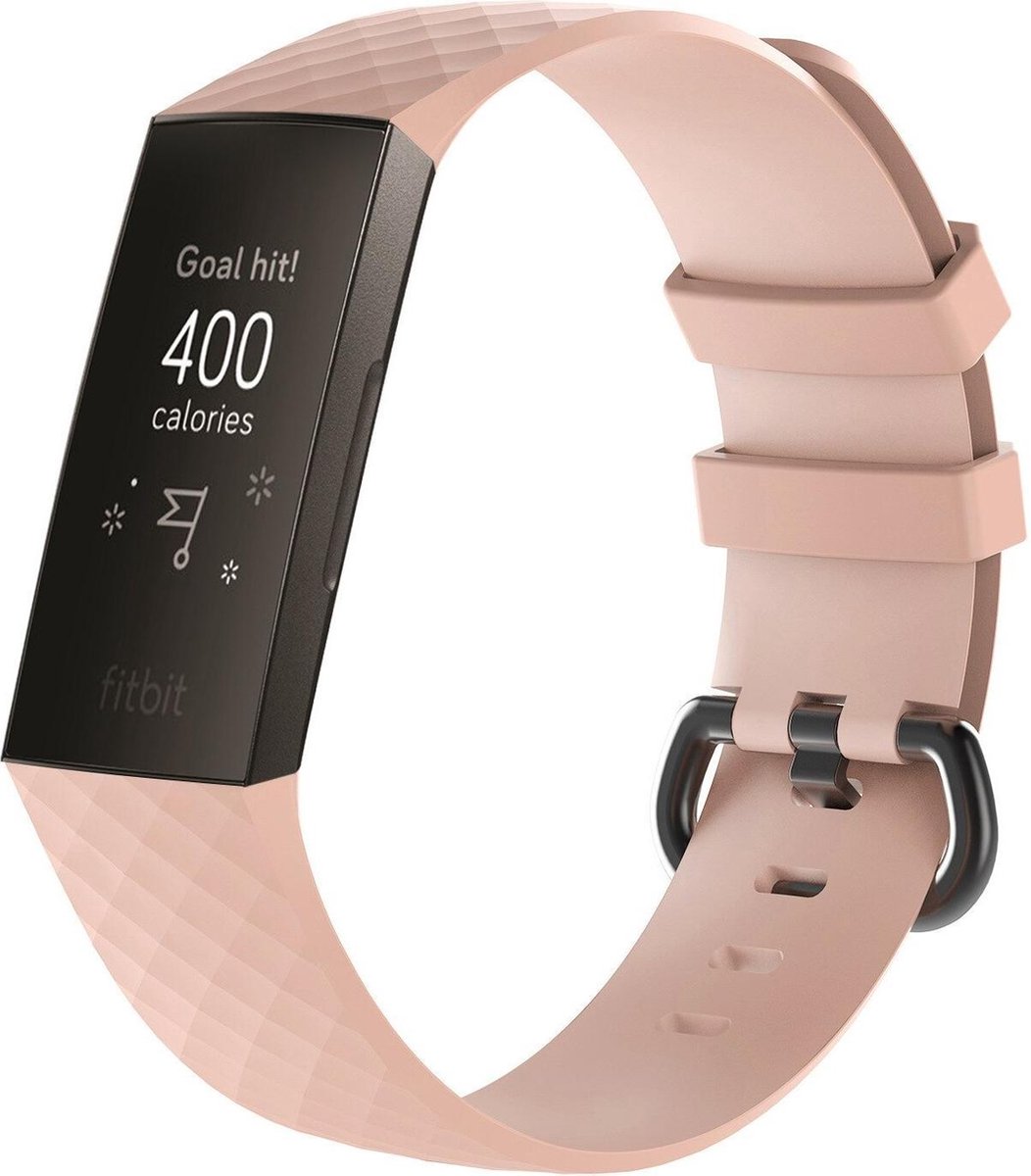 KELERINO. Siliconen bandje geschikt voor Fitbit Charge 3 / Charge 4 Roze - Large
