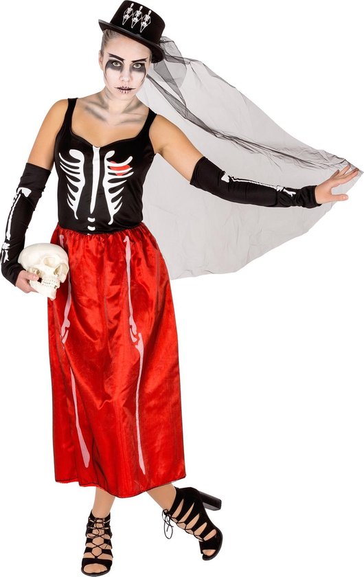 dressforfun - vrouwenkostuum Skeleton M - verkleedkleding kostuum halloween verkleden feestkleding carnavalskleding carnaval feestkledij partykleding - 300091