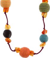 Lange kralenketting multi-color van touw