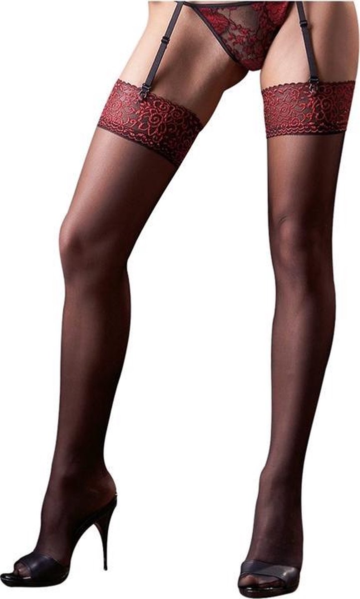 Goedkoopste Cottelli Collection – Erotische Kousen met Rode Top Verfijnd Uiterlijk voor Passie – Maat S - Zwart