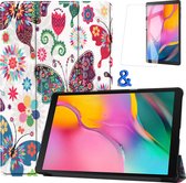 Hoes Geschikt voor Samsung Galaxy Tab A 10.1 2019 Hoes Book Case Hoesje Trifold Cover Met Screenprotector - Hoesje Geschikt voor Samsung Tab A 10.1 2019 Hoesje Bookcase - Vlinders