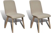 Eetkamerstoelen met eikenhouten frame en stof beige 2 st (incl. vloerviltjes)