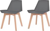 Eetkamerstoelen kunststof zitting beukenhouten poten grijs 2 st