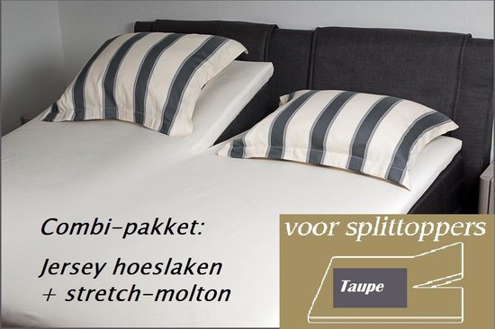 Cevilit Hoeslaken Split topper jersey hoeslaken (Taupe)  + stretch-molton 180 x 200-220. Combi-voordeelpak