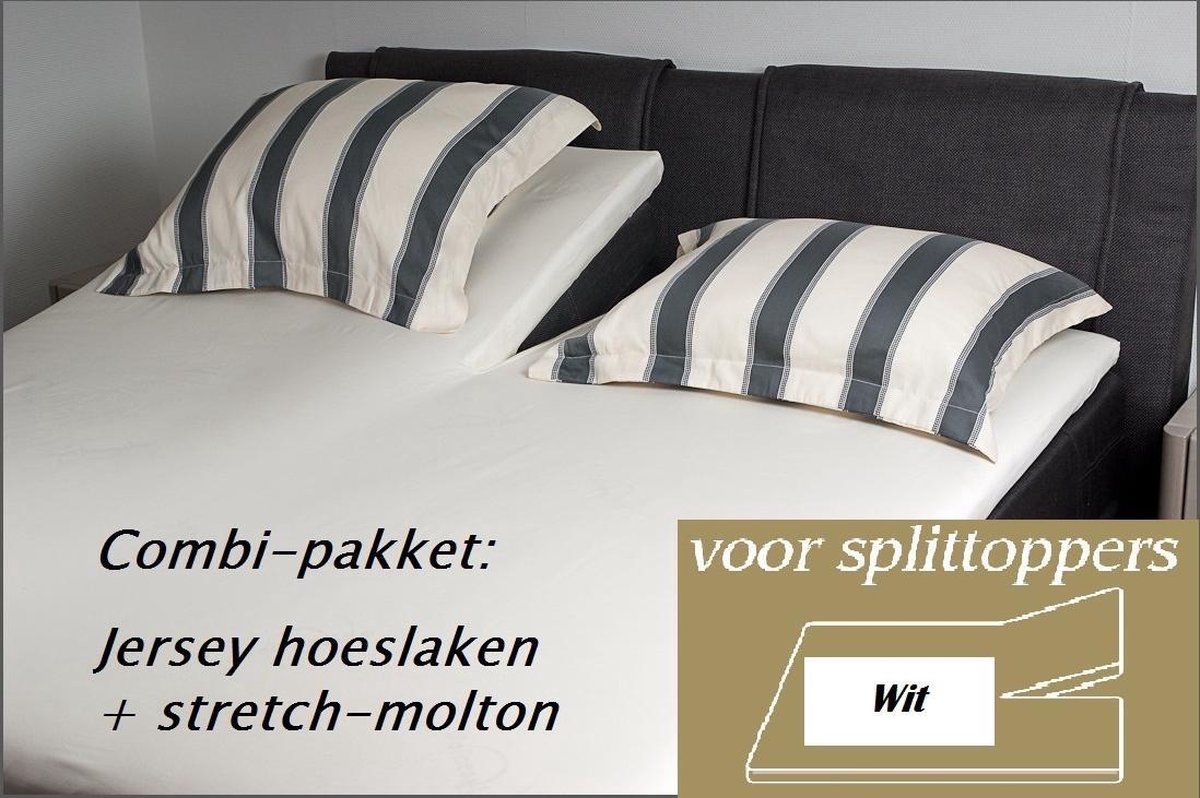 Cevilit Hoeslaken Split topper jersey hoeslaken (WIT) + stretch-molton 160 x 200-220. Combi-voordeelpak