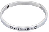 BY-ST6 Bangle Armband met tekst "La Vie En Rose" kleur Zilver 6mm!