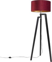 QAZQA puros - Klassieke Vloerlamp | Staande Lamp met kap - 1 lichts - H 1510 mm - Zwart Goud - Woonkamer | Slaapkamer