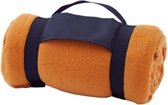 Fleece deken/plaid oranje met afneembaar handvat 160 x 130 cm - warme bank dekens
