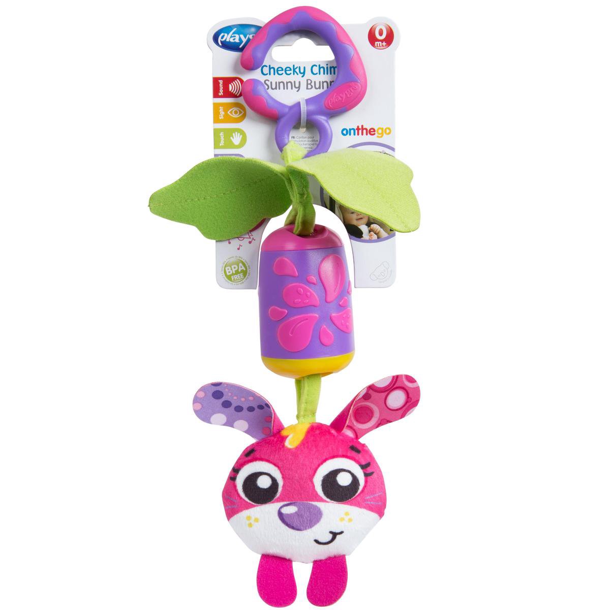 Playgro Cheeky Chime Sunny Bunny - Hangspeeltje - Kinderwagenspeeltje - Baby speelgoed - Baby speelgoed met geluid - Kinderwagenaccessoire - Buggyaccessoire- Educatief Speelgoed - Knuffeldier - Baby speelgoed met muziek van Playgro