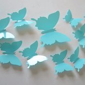 3D Vlinders Lichtblauw (12 stuks) - Muursticker / Muurdecoratie voor Kinderkamer / Babykamer / Woonkamer