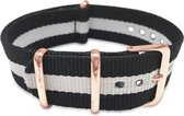 Max Horlogeband 5 NTS025 Nato Horlogeband - Ø20 mm - Zwart / Wit / Rosékleurig