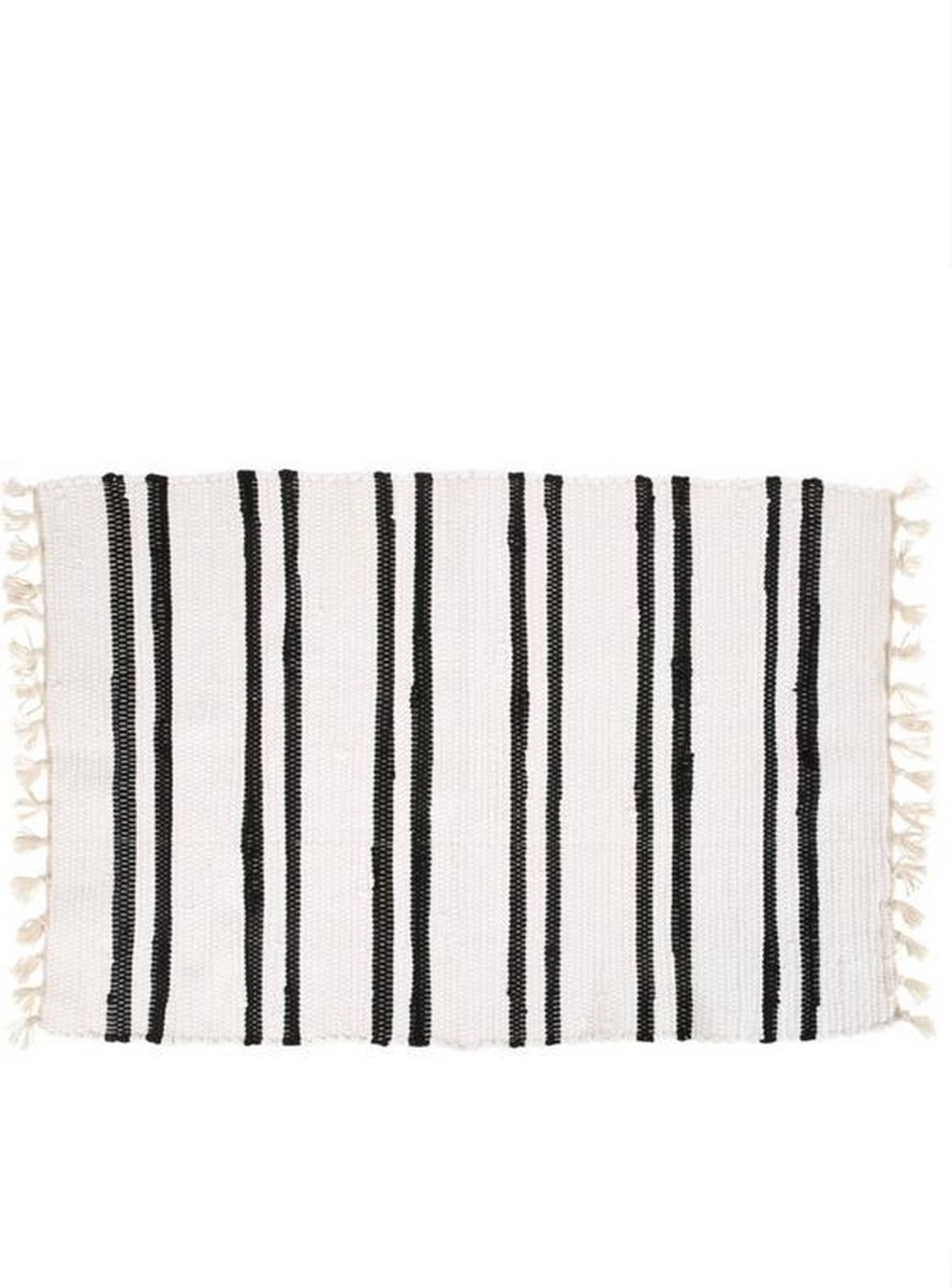 2 Vloerkleden Anhui - Wit met zwart gestreept - 60x90cm - 2 stuks