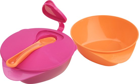 Tommee Tippee Explora Feeding Bowls + lid & spoon-oranje/roze